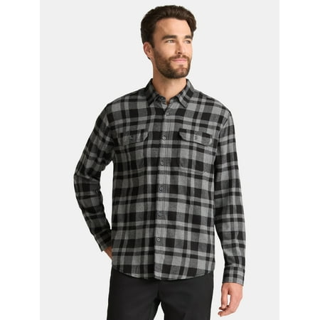 George Men's & Big Men's Relaxed Fit Double Pocket Flannel Shirt