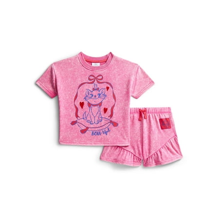 Marie Toddler Girls' Short Sleeve Graphic Tee and Matching Ruffle Shorts Set, 2-Piece