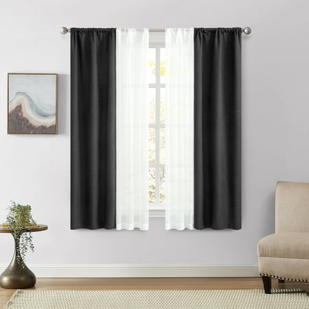 Mainstays Solid Twill Blackout Curtain Panel and Sheers, Set of 4, Rich Now $9.00 at Walmart