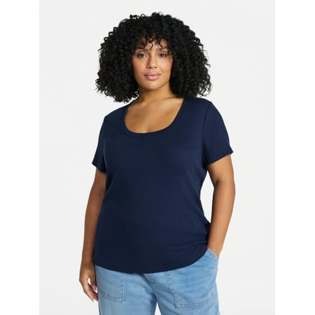 Terra & Sky Women's Plus Size Scoop Neck Rib Tee with Short Sleeves Now $7.98