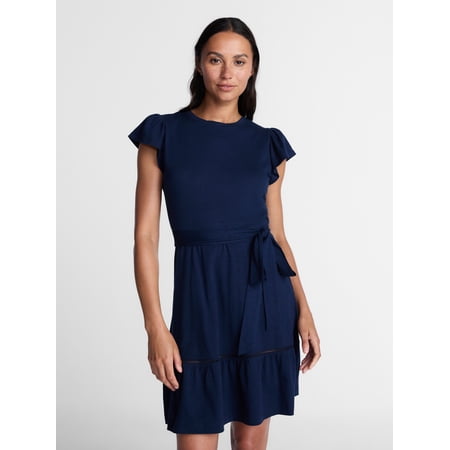 Time and Tru Women's and Women's Plus Belted Mini Dress with Flutter Sleeves Now $8.57