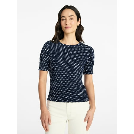 Time and Tru Women's Smocked Top with Short Puff Sleeves Now $8.82 at Walmart