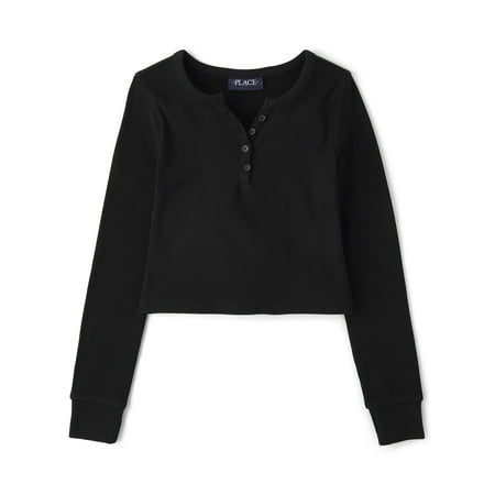 The Children's Place Girls Long Sleeve Sueded Rib Henley Top Now $5.54