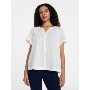 Time and Tru Women's Cotton Button Up Blouse with Short Sleeves Now $8.72 at Walmart