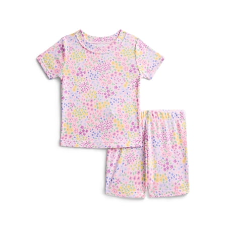 Wonder Nation Toddler Girls Short Sleeve Tee and Shorts Cotton Pajama Set, 2-Piece Now $5.98