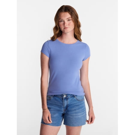 No Boundaries Crew Neck Tee with Short Sleeves, 1 or 3-Pack, Women’s Now $5.98