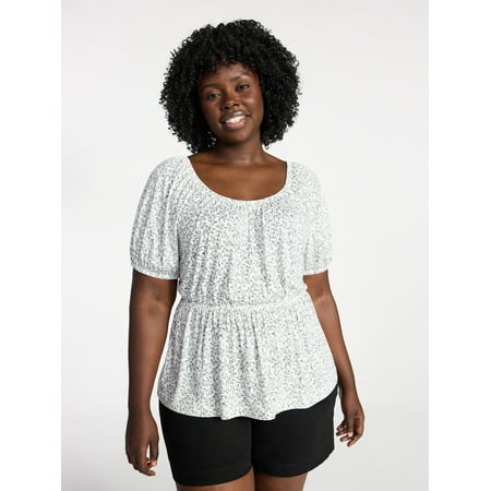 Terra & Sky Women's Peplum Top with Short Puff Sleeves Now $8.79