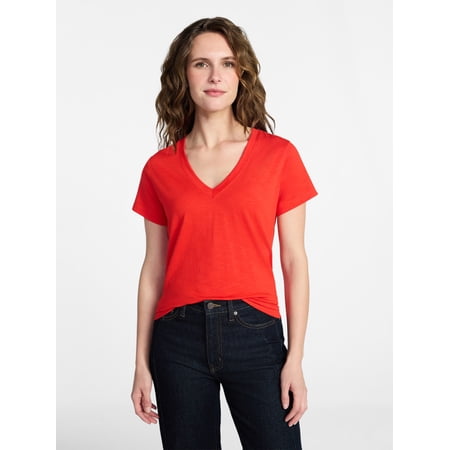 Time and Tru Women's Slub V Neck Tee with Short Sleeves Now $5.00