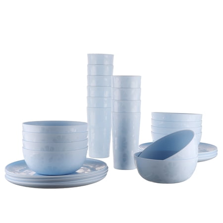 Mainstays 30-Piece Plastic Etched Daisy Pattern Dinnerware Bundle Set, Blue Now $9.88