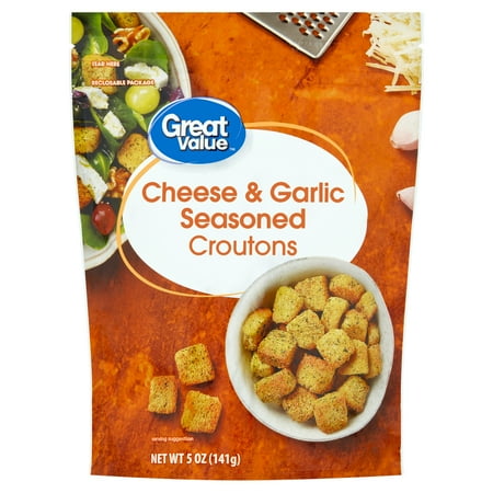Great Value Cheese & Garlic Seasoned Croutons, 5 oz Resealable Bag Now $0.98 at Walmart