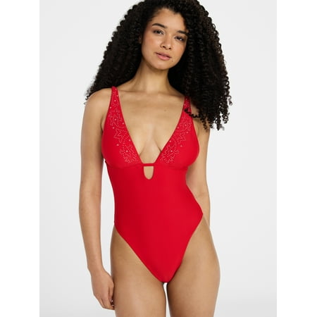 No Boundaries Plunge One-Piece Swimsuit, Women’s XXS-XXL Now $8.81 at Walmart