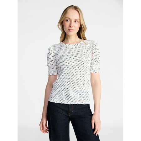 Time and Tru Women's Smocked Top with Short Puff Sleeves Now $6.29 at Walmart