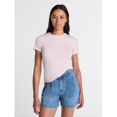 Time and Tru Women's Slim Fit Crewneck Tee with Short Sleeves Now $7.98