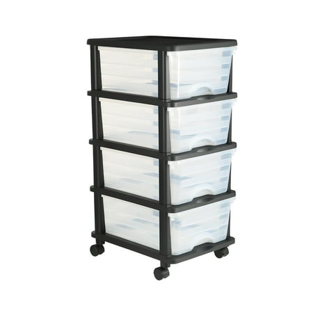 KFFKFF Plastic Storage Drawer Cart with 4 Compartments, Mobile Organizer with Wheels Now $29.99