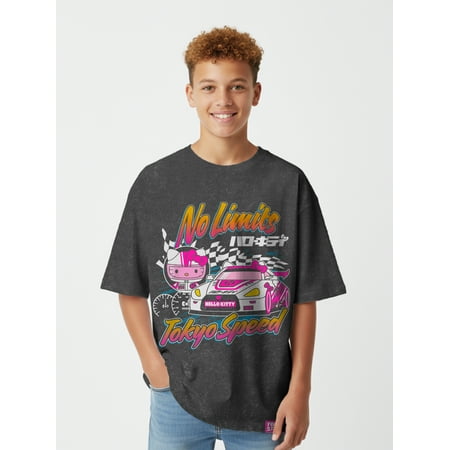 Hello Kitty, Boys' Mineral Wash Graphic T-Shirt, Tokyo Speed