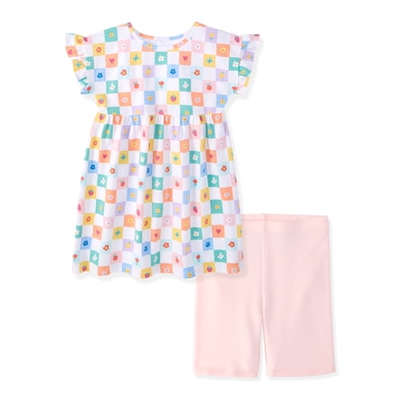 Garanimals Newborn, Baby & Toddler Girl Cotton 2-Piece Set, Short-Sleeve Dress & Biker