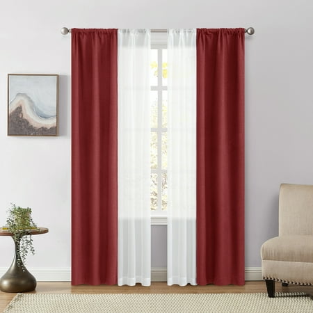 Mainstays Solid Twill Blackout Curtain Panel and Sheers, Set of 4, Merlot Now $10.00