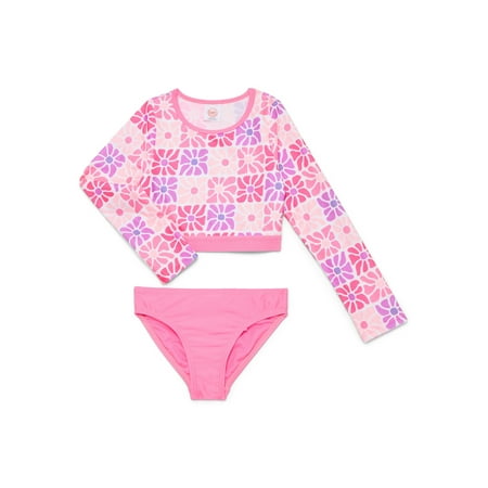 Wonder Nation Girls Cropped Long Sleeve Rash Guard and Scoop Bottoms Swim Set Now $8.89