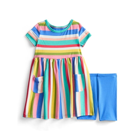 Wonder Nation Toddler Girls Printed Dress and Bike Shorts Outfit Set, 2-Piece