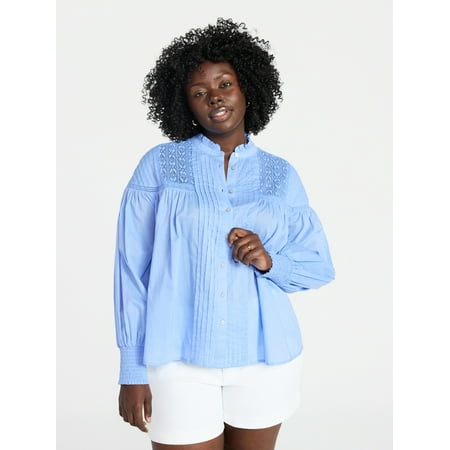 Terra & Sky Women's Plus Size Lace Inset Blouse with Long Sleeves Now $10.96