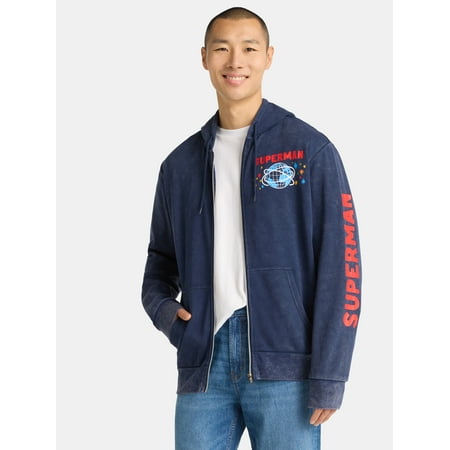 Superman Men's and Big Men's Mineral Wash Graphic Zip Hoodie Now $11.25