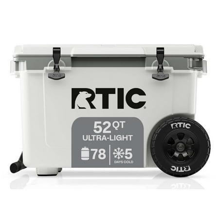 RTIC 52 QT Wheeled Hard-Sided Ice Chest Cooler, Ultra-Light, Fits 76 Cans, White & Now $251.10