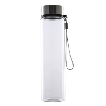 Mainstays 18oz Plastic Clear Water Bottle Stainless Steel Screw Cap Lid with Strap, 1