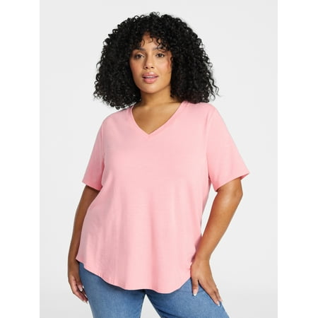 Terra & Sky Women's Plus Size V Neck Tee with Short Sleeves Now $6.99