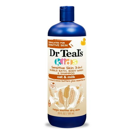 Dr Teal's Kids Sensitive Skin 3-in-1 Bubble Bath, Body Wash & Shampoo with Oat & Milk, 20