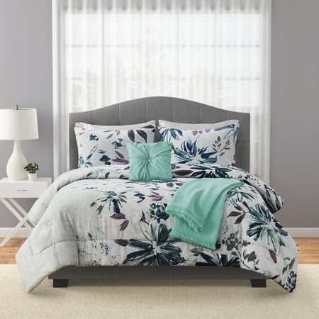 Mainstays 5-Piece Blue Floral Comforter Set, Full/Queen Now $30.00