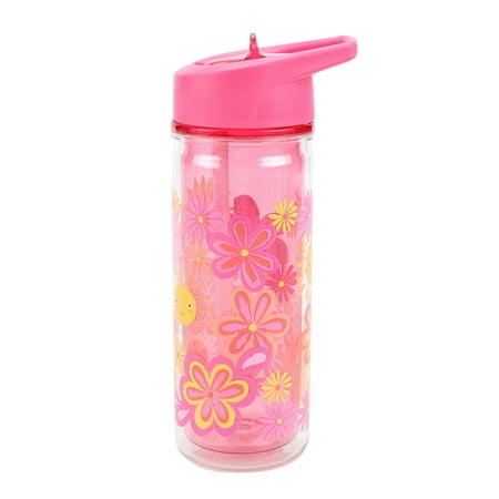 Your Zone 14 oz Flower Double Wall Insulated Plastic Water Bottle with Lid and Straw Now $6.34