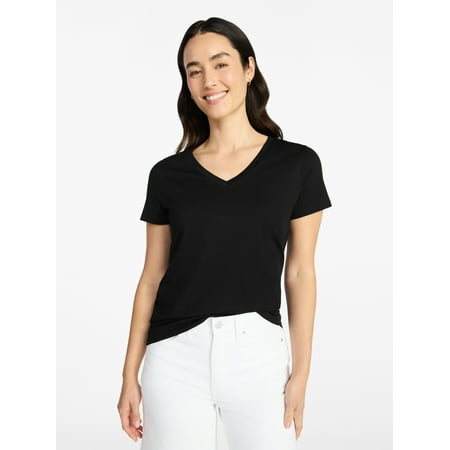 Time and Tru Women's Cotton V-Neck Tee with Short Sleeves Now $5.00