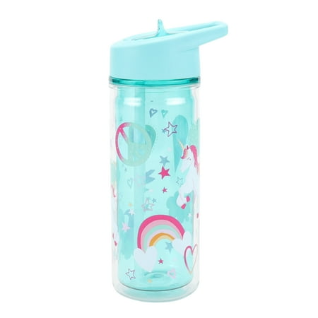 Your Zone 14 oz Unicorn Double Wall Insulated Plastic Water Bottle with Lid and Straw Now $5.14