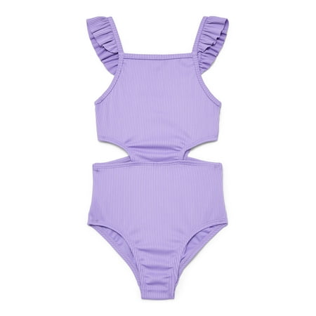 Wonder Nation Girls Cutout Rib Knit One Piece Swimsuit with UPF 50, & Now $7.09