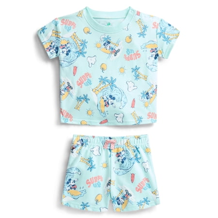 Disney Mickey Mouse Baby Boys Allover Print Short Sleeve Tee and Shorts Set, 2-Piece Now $9.98