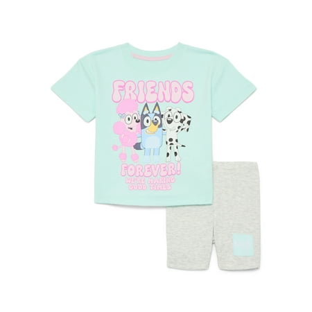 Bluey Toddler Girls Graphic Tee and Bike Shorts Set, 2-Piece Now $7.00