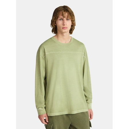 No Boundaries Cotton Washed Tee with Long Sleeves, Men's & Big