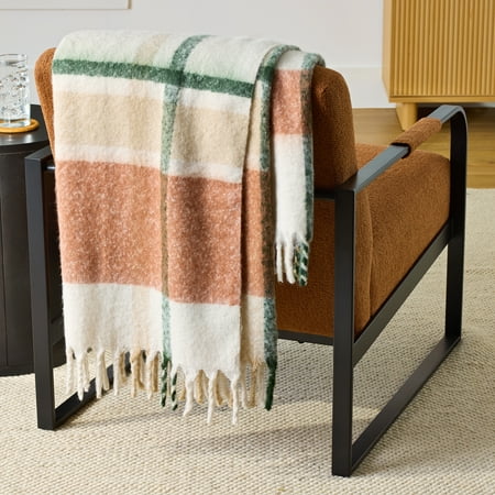 Better Homes & Gardens Faux Mohair Cozy Couch Throw Blanket Ivory Plaid, 50x72" Now $9.97