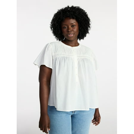 Terra & Sky Women’s Pleated Yoke Top with Short Flutter Sleeves Now $8.32