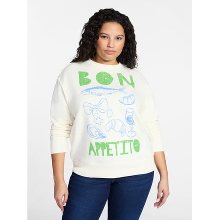 Terra & Sky Women's Plus Size Bon Appetito Graphic Sweatshirt Now $4.25