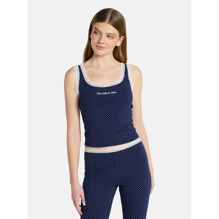 No Boundaries Single Jersey Lace Sleep Tank Top, Women's XXS-3X Now $5.09
