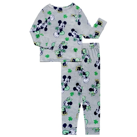 Mickey Mouse Girls 2- Piece St Patricks Day Long Sleeve and Pant Pajama Set Now $6.00