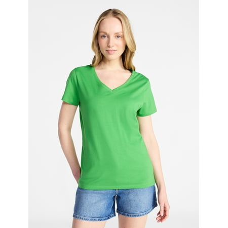 Time and Tru Women's Cotton V-Neck Tee with Short Sleeves Now $7.98
