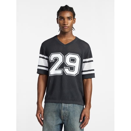 No Boundaries Mesh Sweater Knit Football Jersey Inspired Shirt with Short Sleeves Now $6.78