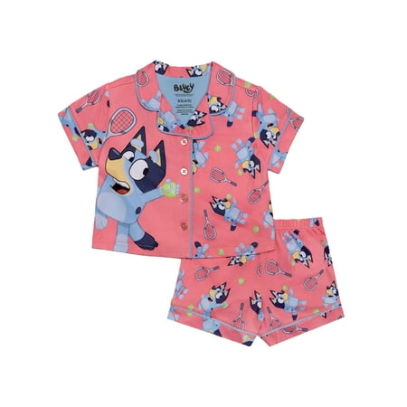 Bluey Girls Button Front Top and Shorts Pajama Set, 2-Piece Now $7.00