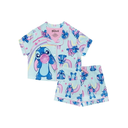 Lilo & Stitch Girls Button Front Top and Shorts Pajama Set, 2-Piece Now $7.00
