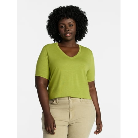 Terra & Sky Women’s Plus V Neck Tee with Short Sleeves Now $6.29