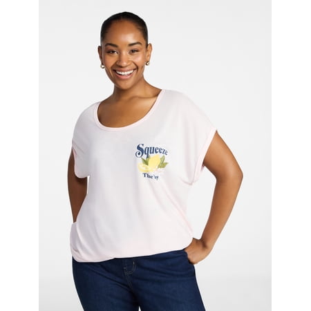 Terra & Sky Women's Plus Lemons Graphic Tee with Short Sleeves Now $3.08