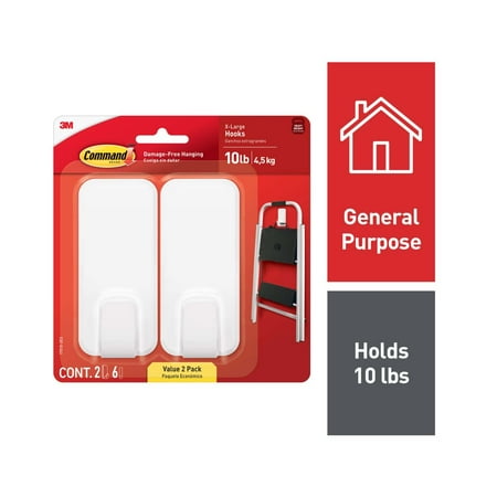 Command 10 Lb XL Heavyweight Wall Hook, White, Damage Free Decorating, 2 Command Now $8.98