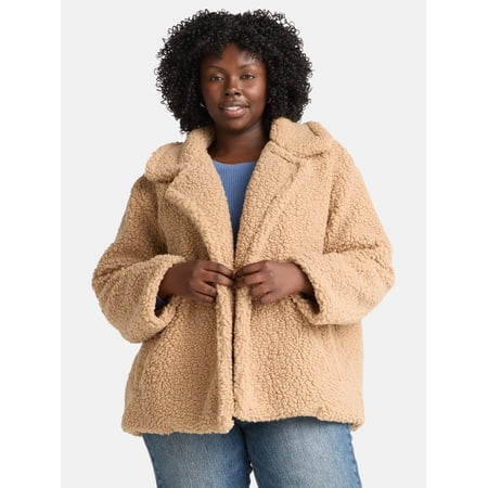 Time and Tru Women's and Women's Plus Teddy Double Breasted Jacket Now $9.96